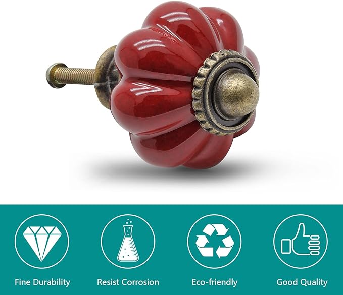 12pcs Rust Red Vintage Ceramic Cabinet Knobs, Dresser Handles with Mounting Screws