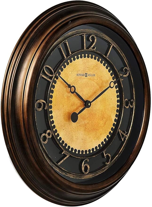 Howard Miller Chadwick Wall Clock – Antique Brass Finish, Vintage-Inspired Round Design, Battery Operated Quartz Movement, Elegant Decorative Piece for Living Room, Dining Room, or Office Decor