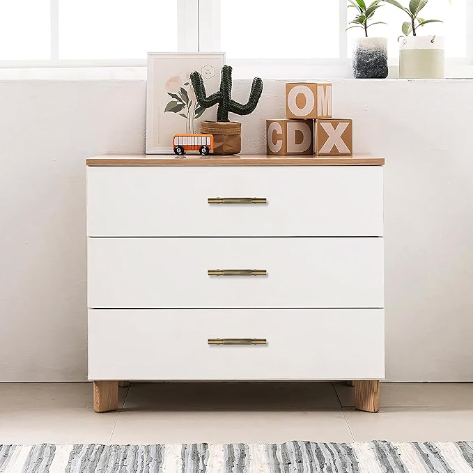 -3 Inch (76mm) Brass Knurled Kitchen Cabinet Handles, 5 Pack Antique Brass Vanity Dresser Drawer Puls, Modern Bathroom Cabinet Furniture Handles Wardrobe Furniture Door Hardware