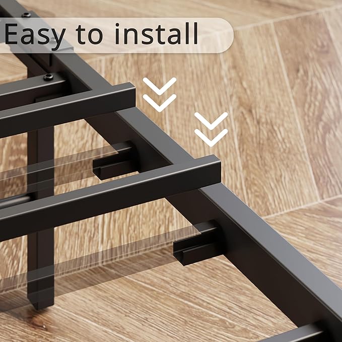 LIKIMIO Full Size Bed Frame, Storage Headboard with Charging Station, Solid and Stable, Noise Free, No Box Spring Needed, Easy Assembly (Vintage and Black)