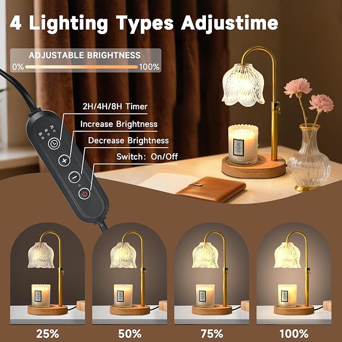 Candle Warmer Lamp with Timer, Birthday Gifts for Women Mom, Height Adjustable Wax Melts Warmer, White Elephant Gifts, Dimmable Candle Warmer for Jar Candles with 2 Bulbs
