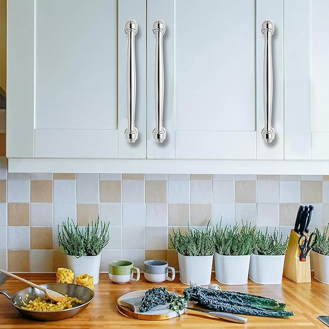 2 Pack 3-3/4inch(96mm) Center to Center Vibrant Polished Nickel Cabinet Pulls Handles for Cabinets Cupboard Solid Heavy Duty Drawer Handles Dressers Kitchens bedrooms