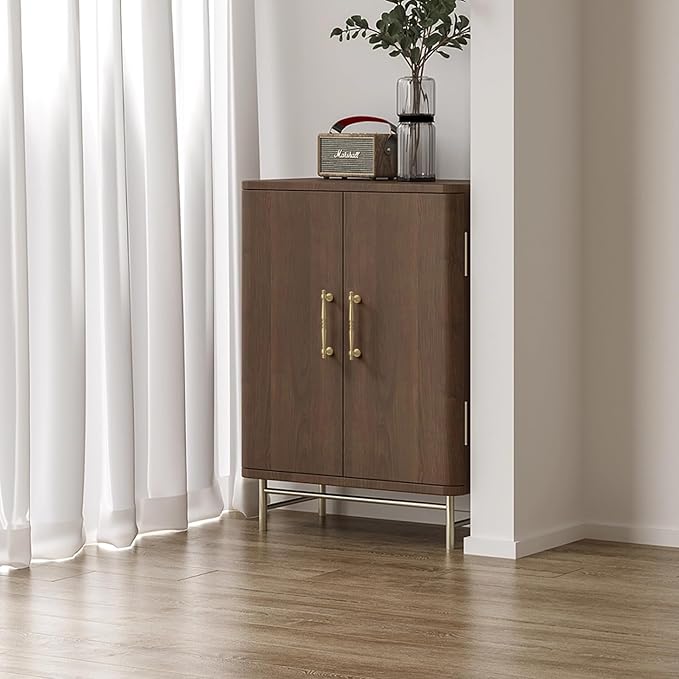 -5 Pack Solid Brass Kitchen Cabinet Pulls, 5 Inch Hole Distance Brushed Matt Gold Dresser Drawer Handles, Furniture Hardware for Cupboard Wardrobe Bifold Door