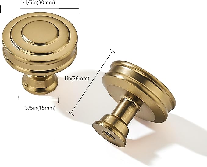 khtumeware 5 Pack 1-1/4 Inch(32mm) Brushed Brass Round Cabinet Knobs Heavy Duty Soild Warm Brass Cabinet Knobs Kitchen Brushed Gold Cabinet Hardware for Cupboard Drawer Handles