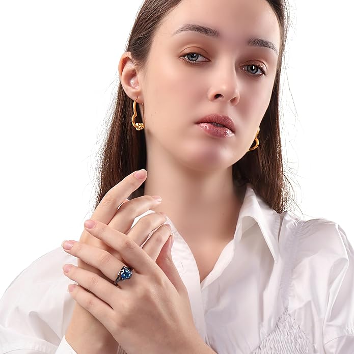 Engagement Rings for Women AAA+ Heart Cubic Zirconia Promise Rings for Her Valentines Day Gifts Womens Rings Black Gold Gothic Rings Promis Ring Wedding Rings Statement Rings for Women