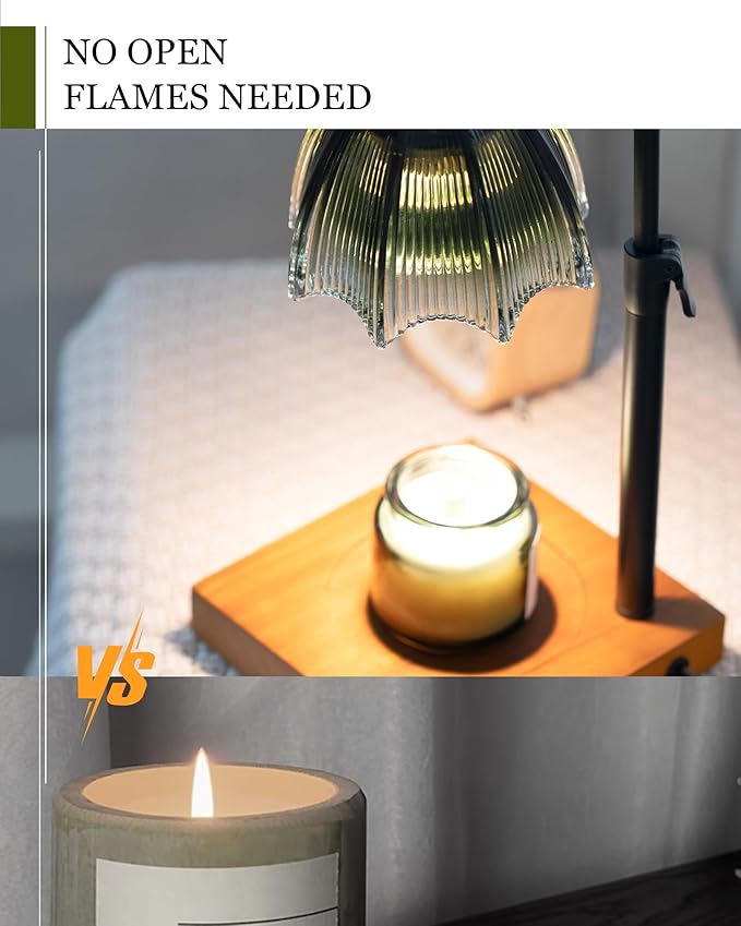 Candle Warmer Lamp with Timer, Dimmer & Adjustable Height, 25MM Wood Base, 2 Bulbs Included – Candle Warmer for Jar Candles, Gift Boxed Aromatherapy Lamp for Sleep, Bedroom, Yoga