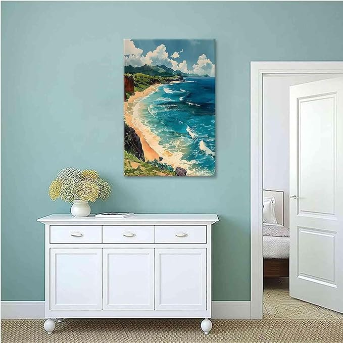 Framed Canva Prints Maui Watercolor Painting Hawaii Wall Art Maui Poster Home Décor Art Lovers Gift Watercolor Print Wall Hanging 8x12in-Framed