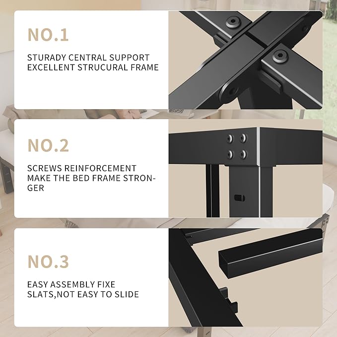 20 Inch Queen Size Bed Frame, No Box Spring Needed, Heavy Duty Black Metal Platform Mattress Foundation with Steel Slats, Non-Slip Noise Free Easy Assembly, Large Storage