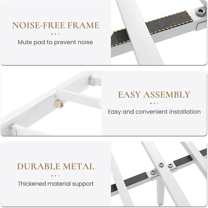 SHA CERLIN Full Size Metal Platform Bed Frame with Victorian Style Wrought Iron-Art Headboard/Footboard, No Box Spring Required, White