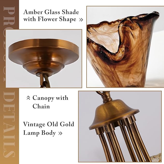 KCO Lighting Copper Chandelier Vintage Brass Pendant Light 5 Light Floral Sputnik Chandelier Rustic Gold Chandeliers for Dining Room Entryway Kitchen Island