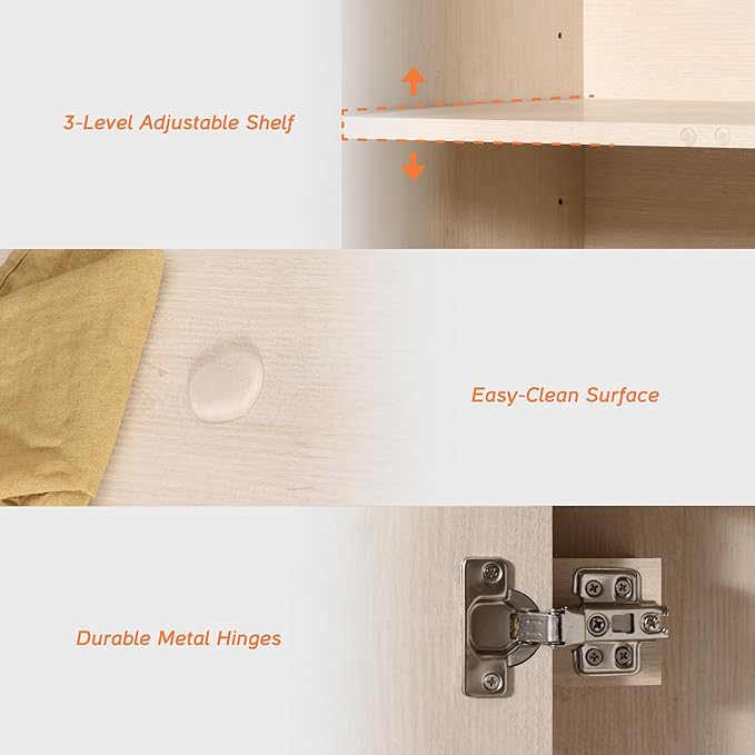 WAMPAT Farmhouse TV Stand with Storage Cabinet for TVs up to 50 Inch, Rustic Entertainment Center with Doors & Shelves, Media Console Table for Living Room, Bedroom, or Office, Beige