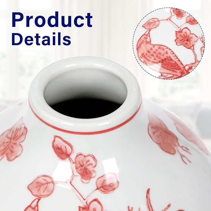 Hollyone Pink Vase Porcelain Vases Small Chinoiserie Decor Vase Classic Ceramic Gifts Chinese Flower Vases for Bedroom Living Room Console Table Accent Shelf Tabletop Decor