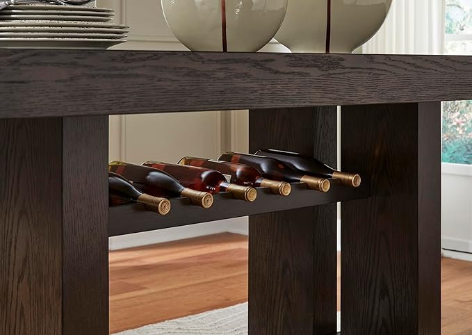 Signature Design by Ashley Burkhaus Contemporary Counter Height Dining Table with Double-Pedestal Base and Wine Rack, Dark Brown