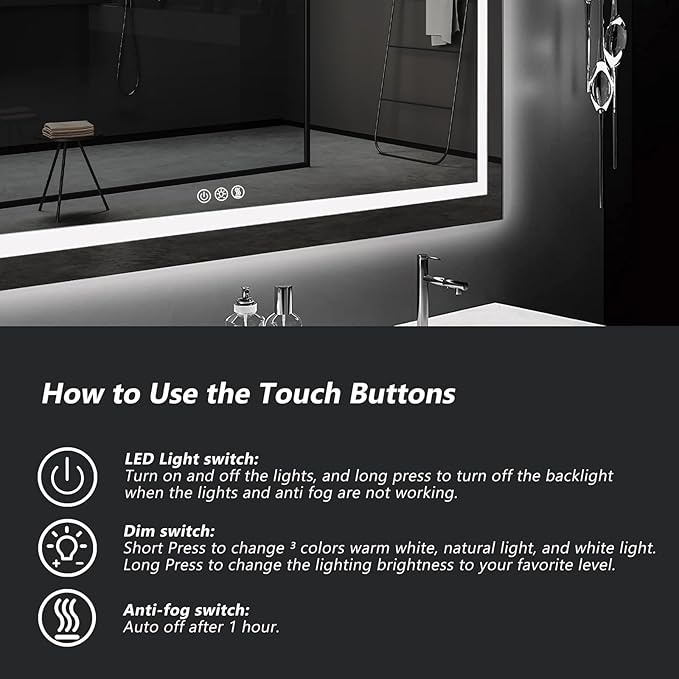 ROOMTEC 30 * 30 Inch Led Bathroom Mirror with Lights,Smart Dimmable Vanity Mirrors for Wall,Anti-Fog Backlit Lighted Makeup Mirror