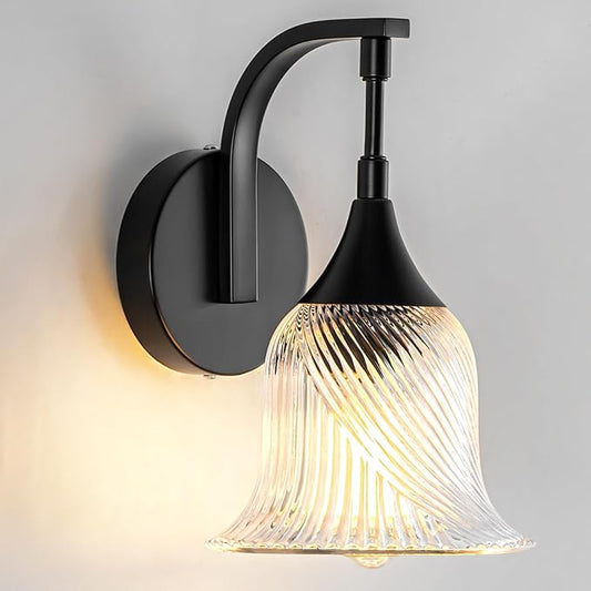 1-Light Black Wall Light,Bathroom Wall Sconce Modern Sconce Light Indoor with Textured Glass Shade,Hardwired Wall Sconce for Living Room Hallway Bedroom Kitchen(E26