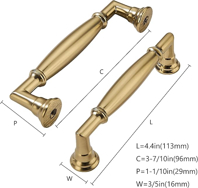 khtumeware 10 Pack 3-3/4 Inch(96mm) Brushed Brass Cabinet Pulls Heavy Duty Solid Warm Brass Cabinet Handles Kitchen Brushed Gold Cabinet Hardware for Cupboard Drawer Handles