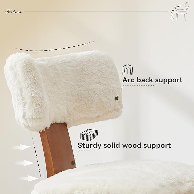 FOXHUNTER Upholstered Dining Chairs Set of 4, Modern Wooden Armless Kitchen Chairs with Curved Backrest, Mid-Century Farmhouse Dining Side Chairs, Fur Beige