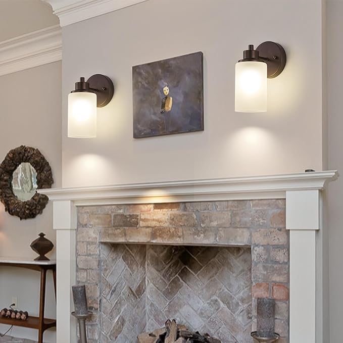 3 Pack Wall Sconces Lights, Farmhouse Wall Mounted Bath Vanity Light Fixtures with White Frosted Glass Shade, Oil Rubbed Bronze, Bathroom Lighting for Bedroom Living Room, Porch, Kitchen
