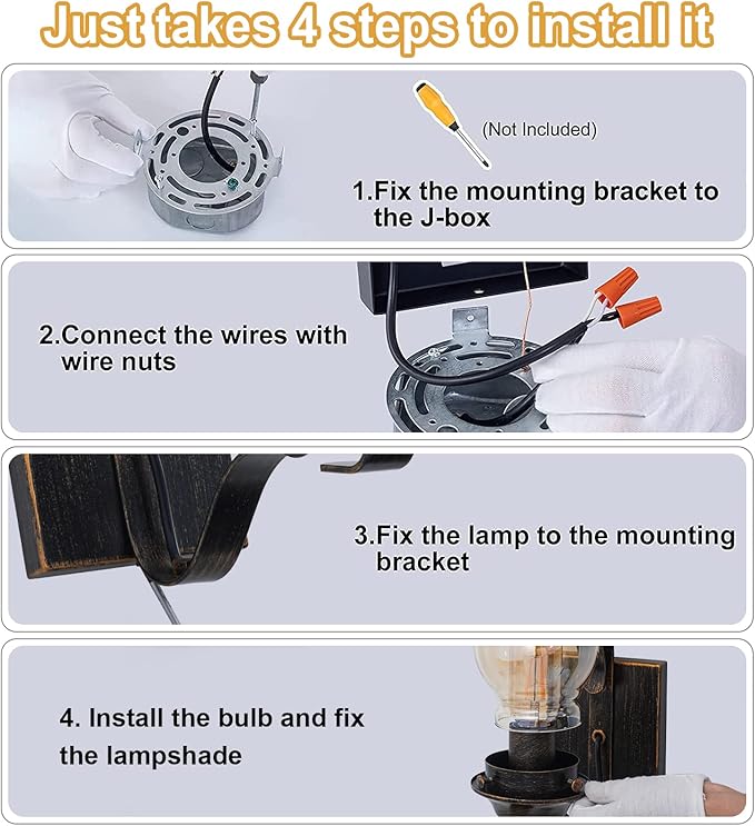 Wall Sconces Sets of 2, Oil Rubbed Bronze Hardwired Wall Sconce Indoor, Retro Rustic Wall Lamps with Amber Glass,Vintage Bedside Sconces Wall Lighting for Living Room Bathroom