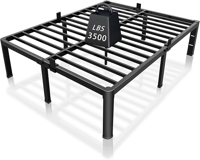 ROIL 12 inch King Size Bed Frame Metal Platform No Box Spring Needed with Headboard Hole Round Corner Legs Mattress Stoppers Retainers 3500LBS Heavy Duty Steel Slats Noise-Free