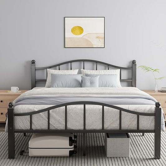 Metal Queen Bed Frames, Noise-Free Design & Underbed Storage Heavy Duty Queen Size Bed Frames with Headboard No Box Spring Needed/Tool-Free Assembly
