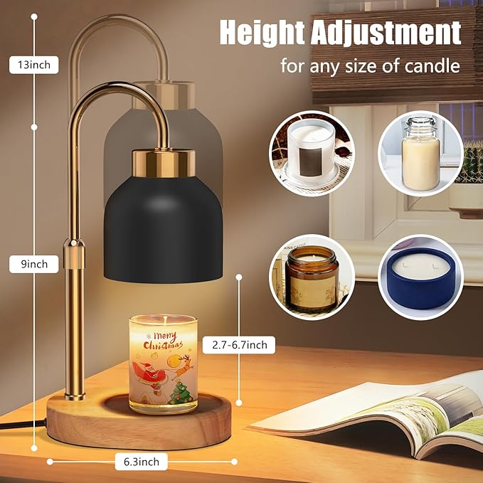 Candle Warmer Lamp with Dimmer Adjustable Height,Christmas Gifts and Birthday Gifts for Women,2/4/8H Timer,Vintage Home Decor for Scented Jar
