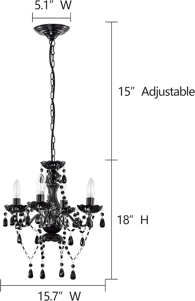 LaLuLa Black Chandelier Small Crystal Chandelier Lighting Mini Acrylic Chandeliers 4 Light Modern Pendant Light Fixtures for Bedroom