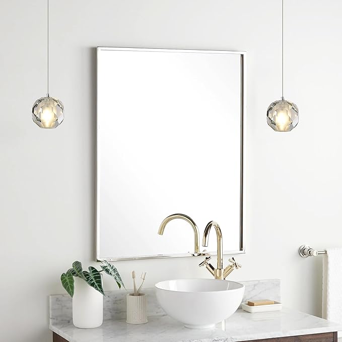 1-Light Chrome Pendant Light Kitchen Island, Multi-facted Small Crystal Pendant Light Fixture, Adjustable Hanging Pendant Lighting for Dining Room Bathroom Vanity