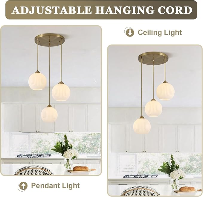 3 Light Pendant Lighting Milk Glass Chandelier Gold Cluster Pendant Light Fixture Vintage Chandelier White Glass Globe Pendant Lights Kitchen Island