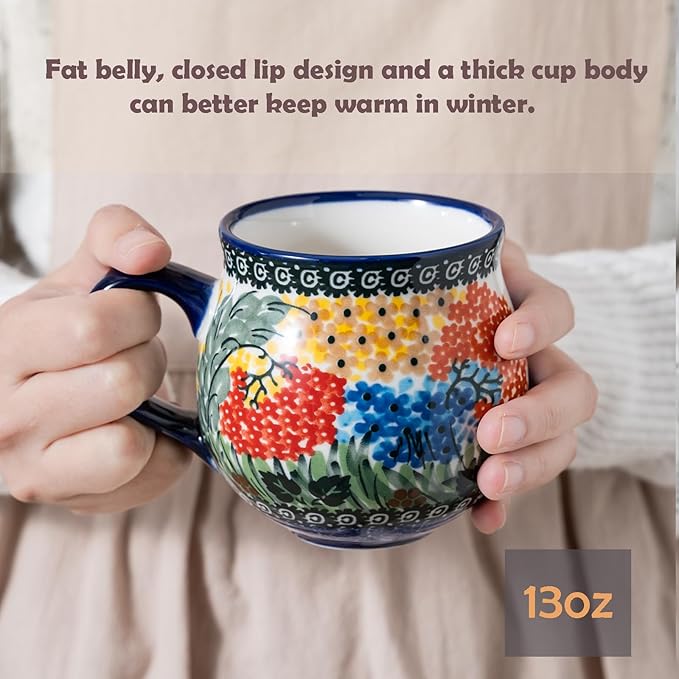 ALMA 12oz Handmade Coffee Mug, Ceramic Hand Warmer Mug, Microwave and Dishwasher Safe, flower mug(Spring Splendor,Medium)