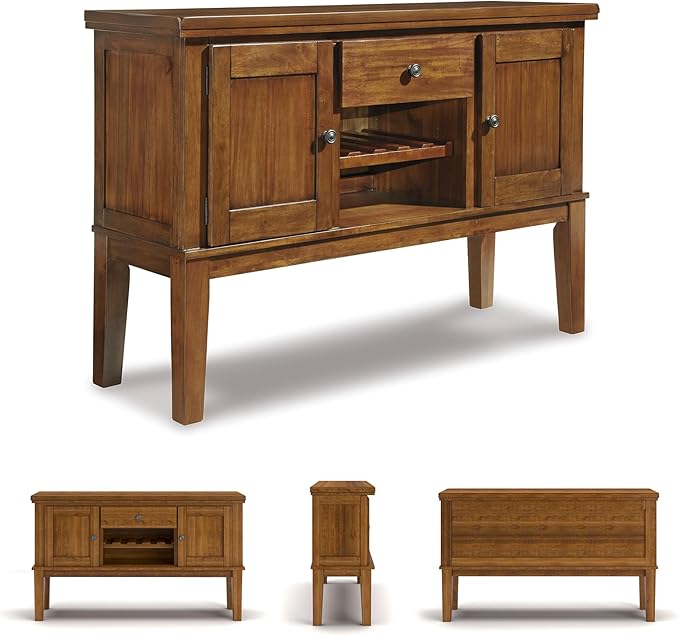 Signature Design by Ashley Ralene Vintage Casual Dining Room Buffet Cabinet with Wine Rack, Storage Cubby, 2 Cabinets, Drawer, Wood, 56" Wide, Medium Brown