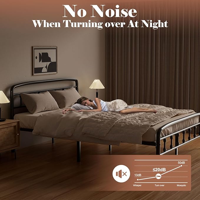 Queen Platform Bed Frame with Headboard, No Squeak & 1500lbs Heavy Duty Support | Queen Bed Frame No Box Spring Needed| Tool-Free 20-Min Assembly, No Box Spring Needed, Underbed Storage