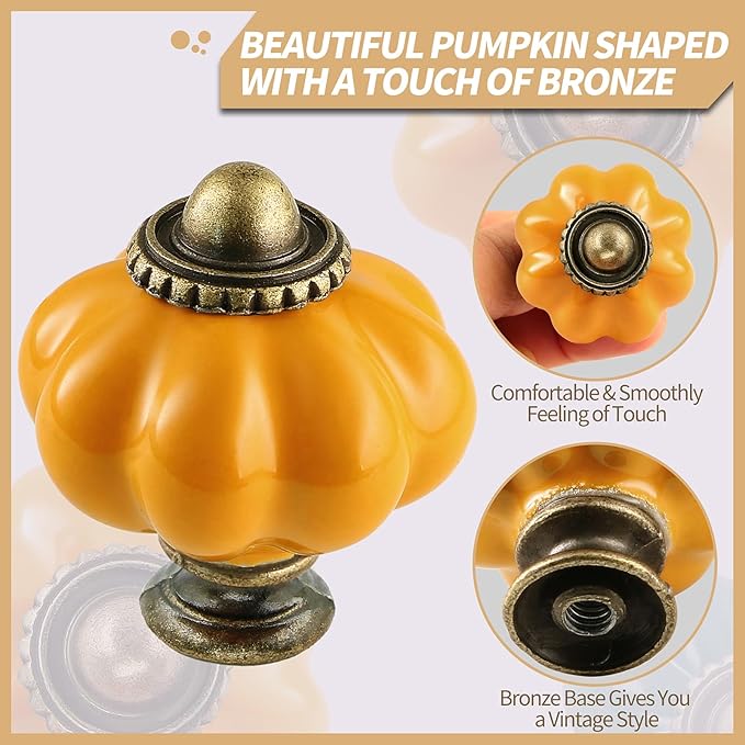 Burnt Yellow Pumpkin Knobs 2 Pack Ceramic Cabinet Knobs Vintage Drawer Pulls - Antique Dresser Pulls with Screws for Closet Drawer Cupboard Cabinet and DIY Home Project