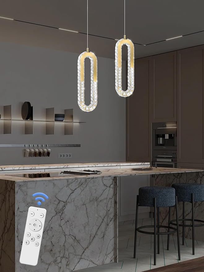 1-Ring Chandelier Gold Modern Pendant Lighting LED Dimmable Hanging Crystal Chandelier for Kitchen Island Foyer Lobby Living Room Staircaes