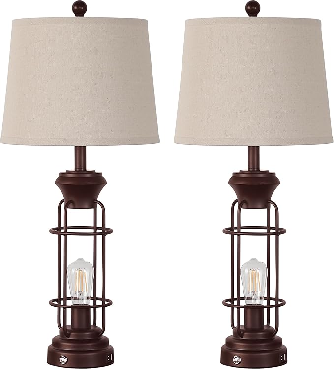 Table Lamps for Living Room Set of 2, 28" Tall Farmhouse Table Lamp with Oil Rubbed Bronze Finish, Bedroom Lamps for Nightstand with White Oatmeal Lampshade, 4 Bulbs Included