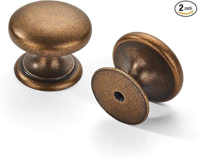 khtumeware 2 Pack 1-1/2 inch Bifold Closet Door Knobs Antique Brass Cabinet Knobs Made of Zinc Alloy Suitable for Kitchen Cabinets/Bathroom Cabinets/Bedroom Furniture Includes Installation Screws