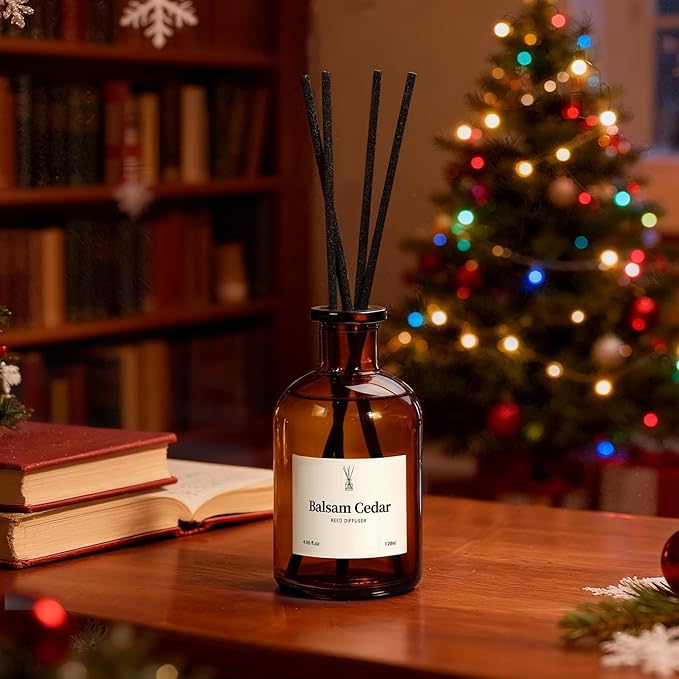 Balsam Cedar Reed Diffuser Set - Includes Reed Diffuser Sticks, 2 Pack Fragrance Oil and Glass Bottle, Reed Diffusers for Home Bathroom Shelf Decor & Gift, Air Fresheners (8.12 fl.oz)