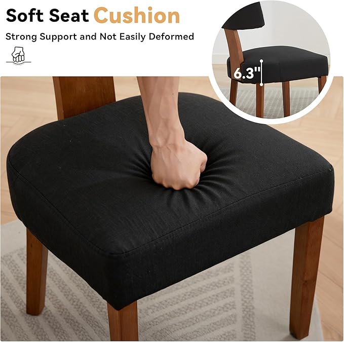 FOXHUNTER Upholstered Dining Chairs Set of 4, Modern Wooden Armless Kitchen Chairs with Curved Backrest, Mid-Century Farmhouse Dining Side Chairs, Linen Black