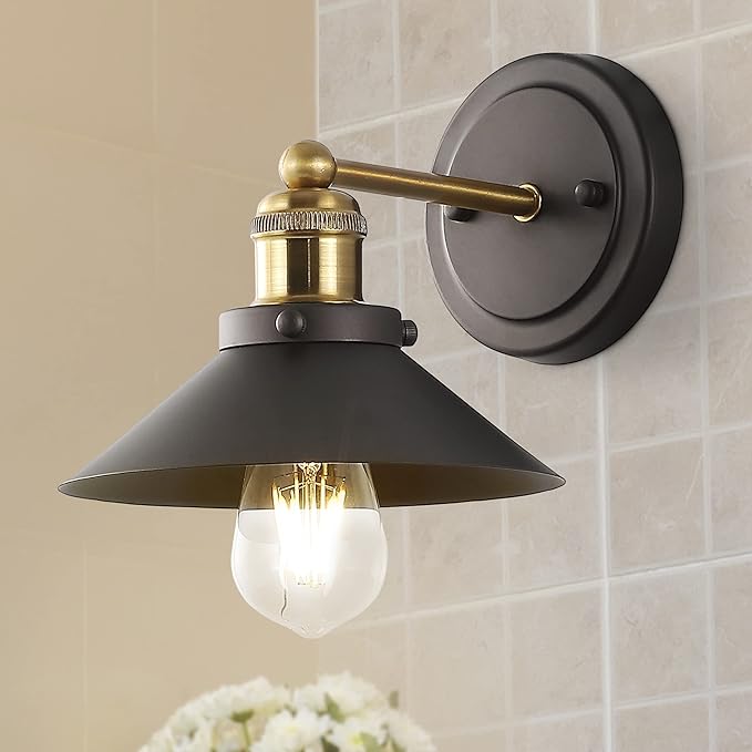 JONATHAN Y JYL7426C July 7.8" 1-Light Metal Shade Farmhouse Sconce Contemporary Transitional 2200K Edison 25W Bulb for Bedroom Living Room Bathroom, Vanity Lighting, Oil Rubbed Bronze/Brass Gold