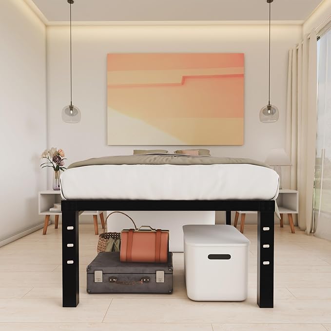 18 Inch Metal Twin Bed Frame No Box Spring Needed - Easy Assembly Heavy Duty Noise Free Narrow Bedframes - Single Black Basic Steel Slats Platform with Storage