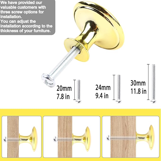 20 Pack Frosted Golden Round Kitchen Cabinet Knobs Cupboard Door Knobs Drawer Handle Pulls Dresser Knobs with 20 Pcs Screws for Bathroom Drawer Door Hardware