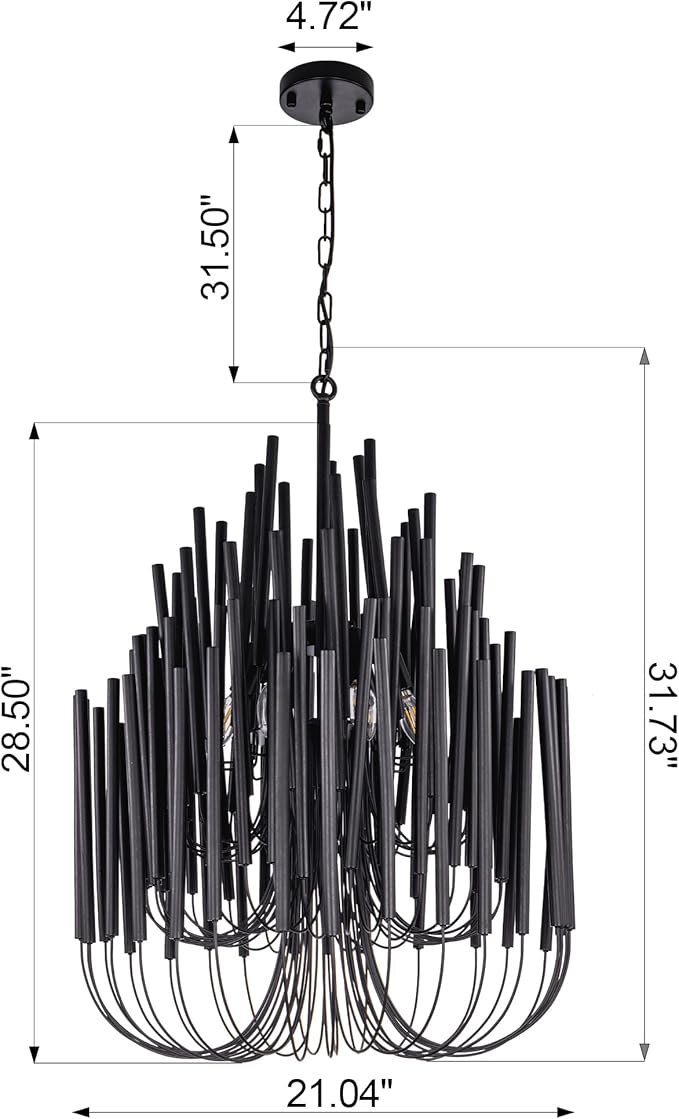 TOCHIC Modern Farmhouse Chandelier for Dining Room 21", Small Vintage Wood Chandeliers Light for Living Room, Rustic Pendant Lighting Fixture Hanging for Foyer Bedroom Entryway (Black, 21 inches)