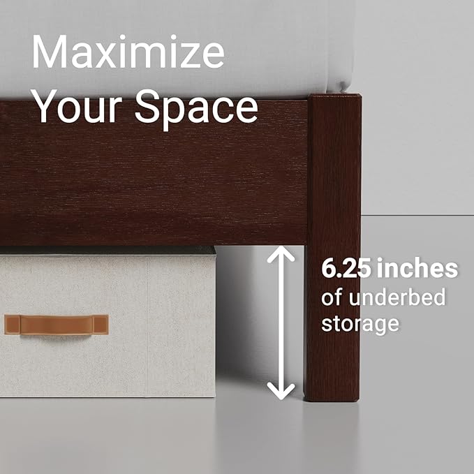 LIFEMENT Signature Wood Platform Bed Frame with Headboard, Essential, Noise Free, Under Bed Storage, No Box Spring Needed, Easy Assembly (Walnut, King (U.S. Standard))