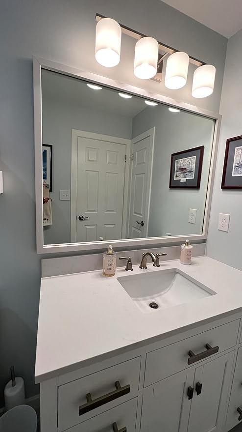 Frame My Mirror White Bathroom Mirror for Wall, 22" x 30" Pure White Bathroom Vanity Mirror, Made in USA, Hangs Horizontally or Vertically, Ellis Design