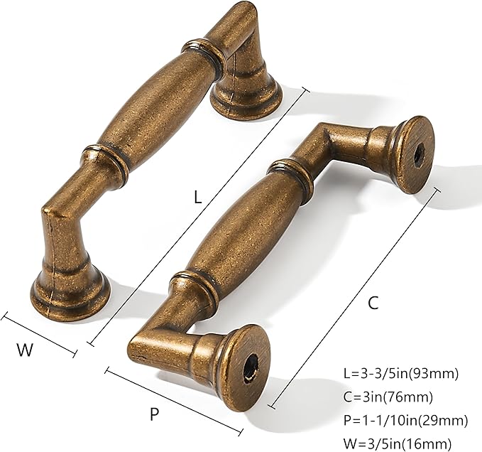 khtumeware 10 Pack 3 Inch(76mm) Antique Brass Cabinet Pulls Heavy Duty Solid Vintage Brass Cabinet Handles Kitchen Antique Bronze Cabinet Hardware for Cupboard Drawer Handles