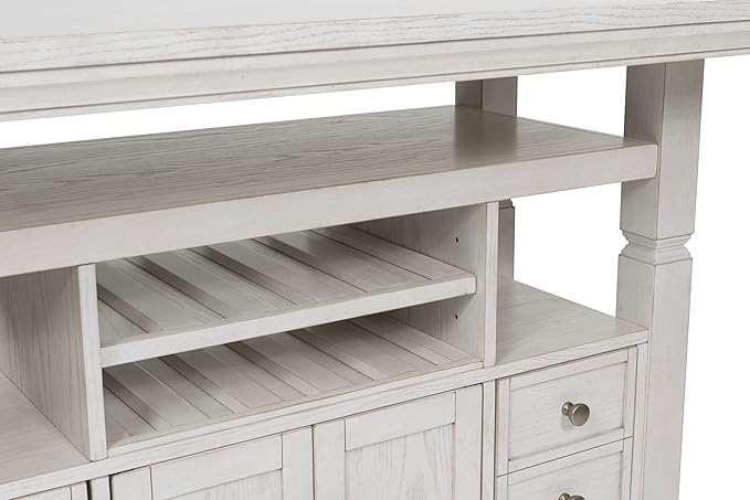 Signature Design by Ashley Robbinsdale Casual Counter Height Dining Table with 10 Bottle Wine Storage, Open Shelves, Drawers and Cabinet, Antiqued White Finish, 36" W x 72" L x 37" H