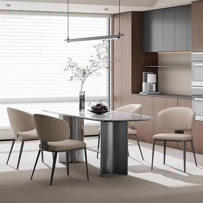 Dining Chairs Set of 4 Modern High Backrest Comfortable, Fashion Upholstered Kitchen Room Chair Armless Dinner Room Chair with Metal Legs for Living Room （Light Grey of 4）