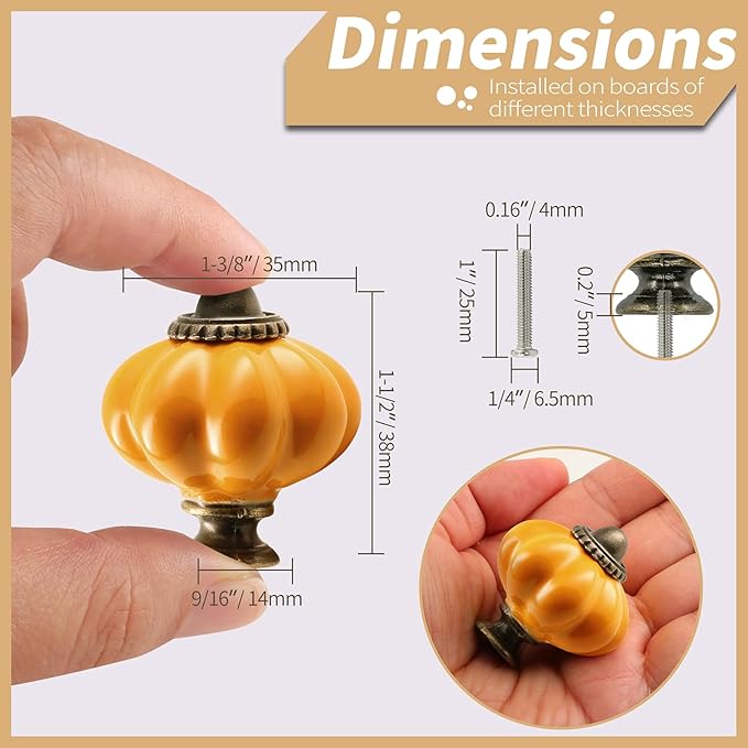 Burnt Yellow Pumpkin Knobs 2 Pack Ceramic Cabinet Knobs Vintage Drawer Pulls - Antique Dresser Pulls with Screws for Closet Drawer Cupboard Cabinet and DIY Home Project