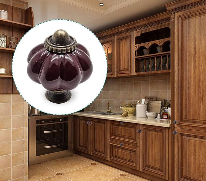 12pcs Dark Purple Vintage Ceramic Cabinet Knobs, Dresser Knobs with Mounting Screws