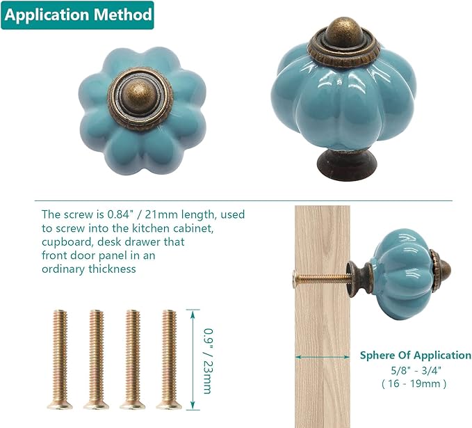12pcs Celadon Pumpkin Knobs, Vintage Ceramic Cabinet Knobs, Dresser Drawer Door Knobs Drawer Pulls Dresser Handles with Mounting Screws